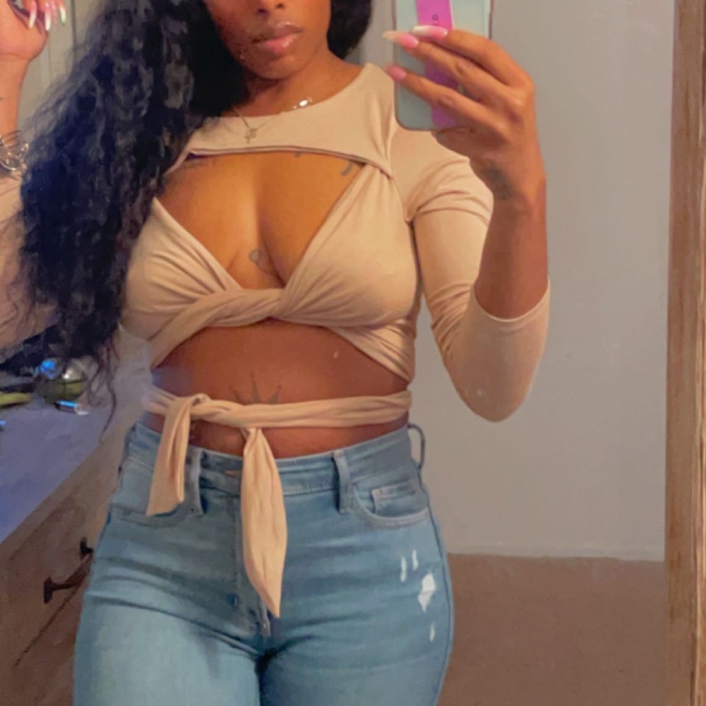 Nude tie up crop top